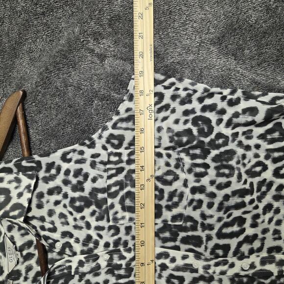 Guess Leopard Print Gauzy Flowy Button Down Sleeveless Top Black White Size S - Picture 7 of 7